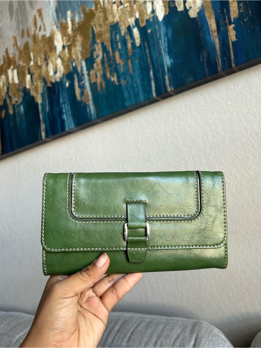Nine West Green Leather Buckle Wallet